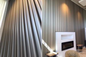 3D metal panels around fireplace