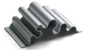 curvy silver dimensional metal panel